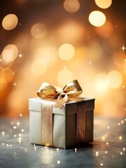 christmas gift box with golden ribbon