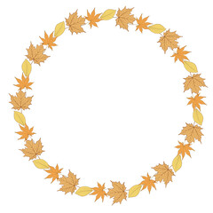 autumn color leaves art drawn round frame