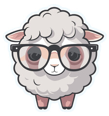 Cute cartoon lamb with glasses, isolated sticker illustration