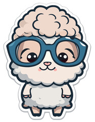 Funny cartoon lamb with glasses, isolated sticker illustration