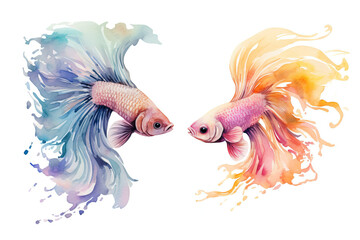 Fototapeta premium two fish watercolor set underwater world
