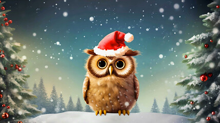 Christmas owl in the snow