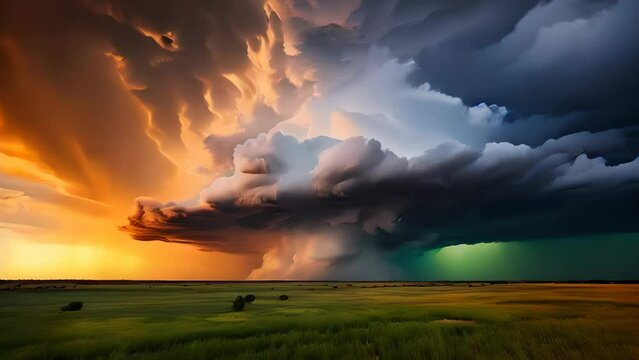 A dramatic storm cloud formation over a vast open plain in Kansas or the Midwest, tornado formation, Stunning Scenic World Landscape Wallpaper Background, Generative AI