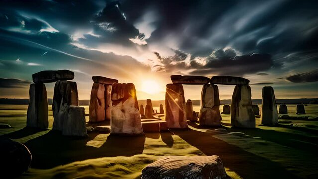 Stonehenge Ancient, Stone Monument in Wiltshire England UK Europe, Landmark, Stunning Scenic Landscape Wallpaper, Generative AI