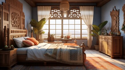 A blend of Eastern and Western aesthetics in a bedroom