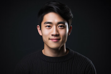 portrait of young asian man in a black sweater, ai generated