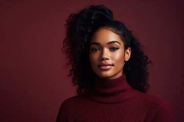 portrait of black young woman in a red sweater, ai generated