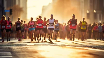 Foto op Plexiglas Marathon runners running on city road large group © Jodie