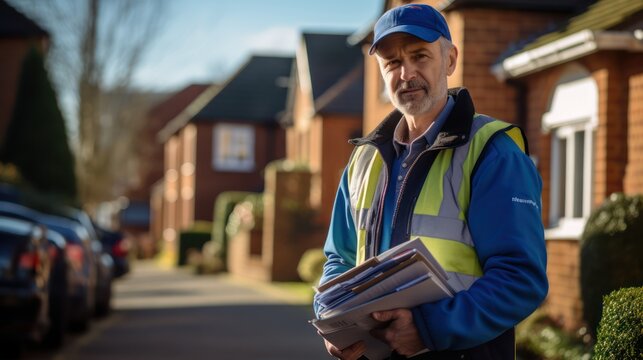 postman in england delivering local newspaper,generative ai