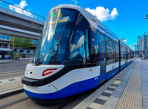 15G-tram from GVb build by CAF type Urbos in the Streets of Amsterdam