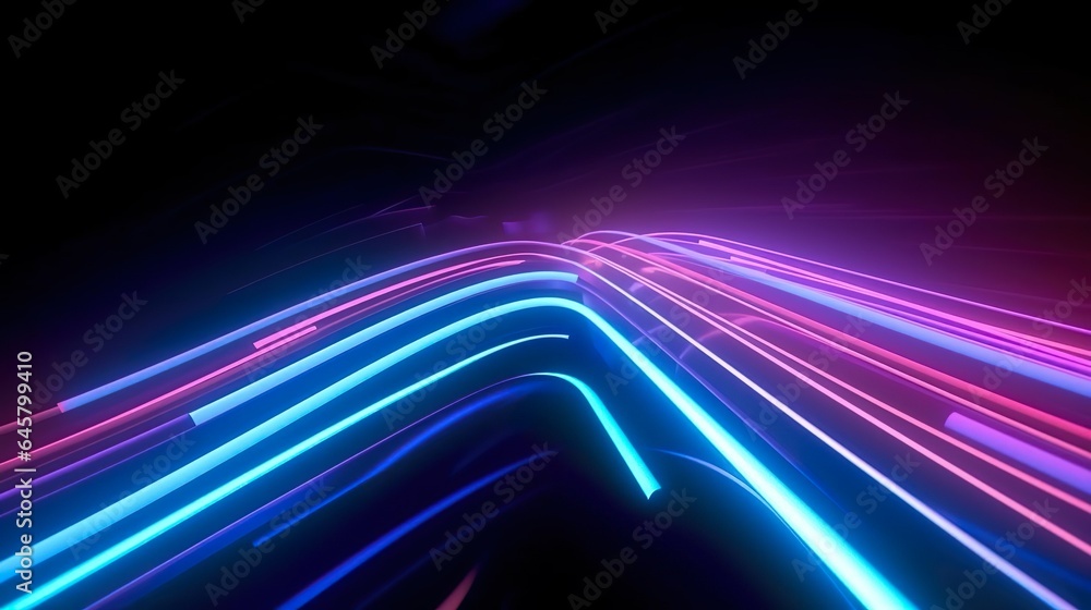 Wall mural 3d animation abstract neon background pink blue ribbon