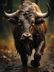 Naklejka premium Bull in its Natural Habitat, Wildlife Photography, Generative AI