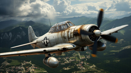 war plane, passengers, flying through the air, clouds, sky