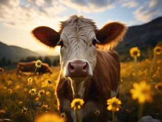 Cow in its Natural Habitat, Wildlife Photography, Generative AI