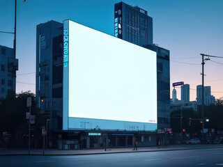 A billboard without content, a white cutout to match your design. Big screen in the city.