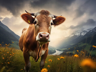 Cow in its Natural Habitat, Wildlife Photography, Generative AI