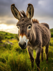 Naklejka na ściany i meble Donkey in its Natural Habitat, Wildlife Photography, Generative AI