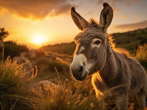 Donkey In Its Natural Habitat, Wildlife Photography, Generative AI