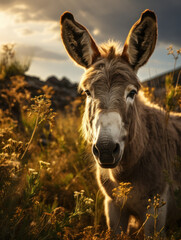 Fototapeta premium Donkey in its Natural Habitat, Wildlife Photography, Generative AI