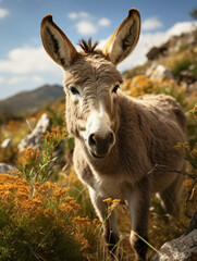 Fototapeta premium Donkey in its Natural Habitat, Wildlife Photography, Generative AI
