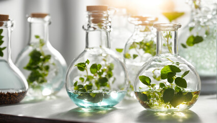 Obraz na płótnie Canvas Flask with a plant in the laboratory