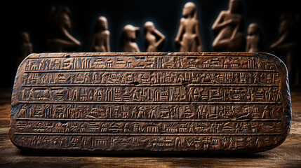 clay tablet with inscriptions in the museum. Generative AI
