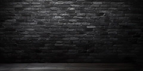 Black Vintage Loft Brick Wall Background,  Brick texture. Rustic  Brick texture. Wood background. Wooden plank floor background. generative ai - obrazy, fototapety, plakaty