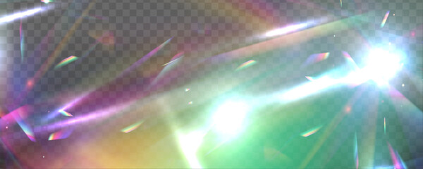 Abstract refraction glow effect on black background. Set of colorful vector lenses and light flares with transparent effects. Transparent refraction elements.	
