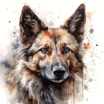 Beautiful wolf watercolor paint illustration on white background. Generative AI