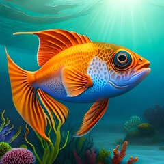Golden Fish Swimming in the Sear