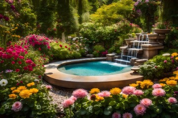 Fototapeta na wymiar a fountain a heart of a garden . AI Generative