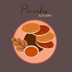  Illustration with  Autumn Pancakes and Pumpkin Cream