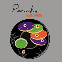 Halloween Illustration with  Pancakes and Green Cream