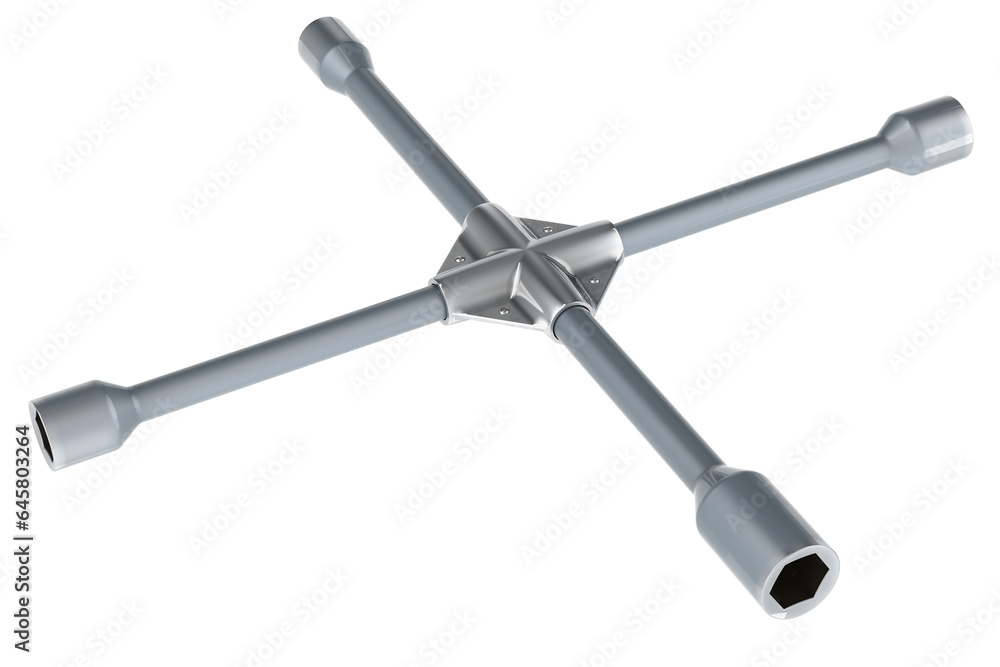 Poster universal lug wrench, anti-slip cross wrench, 3d rendering isolated on transparent background