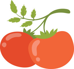 Ripe tomatoes on branch. Natural fresh cartoon vegetables