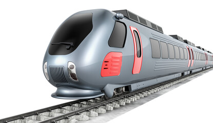 High speed train on the tracks. 3D rendering isolated on transparent background © alexlmx