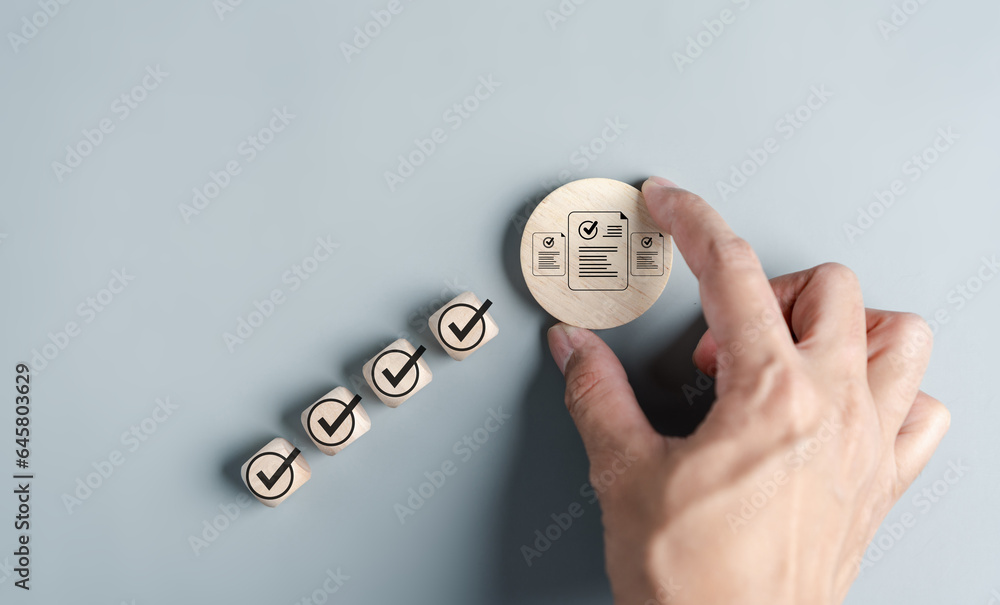 Aufkleber Online survey filling out and digital form checklist by laptop computer, Document Management Checking System, online documentation database and process manage files...
