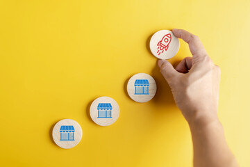 Owner business startup profit earning and goal successful franchise store. Future best product and store and competent system.