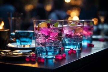 Fototapeta na wymiar luxurious cocktail glasses in a nightclub