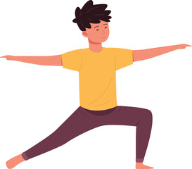 Boy in yoga pose. Kid making balance exercise