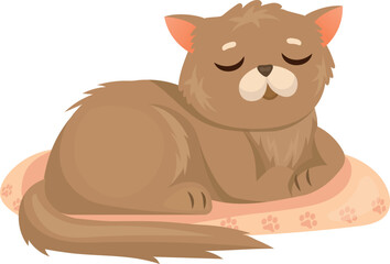 Sleeping cat character. Cute fluffy cartoon pet