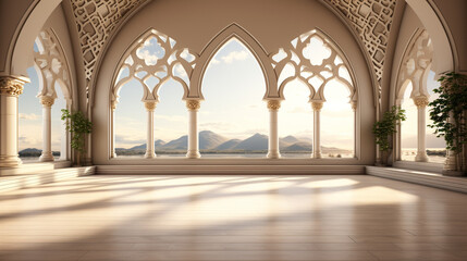 Fototapeta na wymiar mosque interior, islamic architecture and room with window
