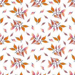 Autumn leaves Watercolor seamless pattern. Cute background for decor, cards, logo, banners, cover, wrapping paper.