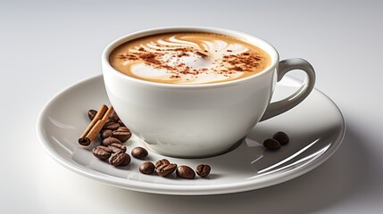 Fototapeta premium A cup of hot coffe in a white glass on a white background