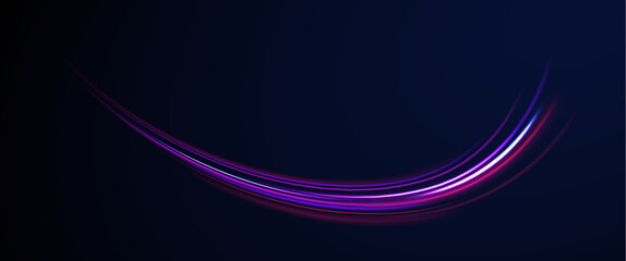 Panoramic horizontal high speed highway concept, light abstract background. Light arc in neon colors, in the form of a turn and a zigzag. 