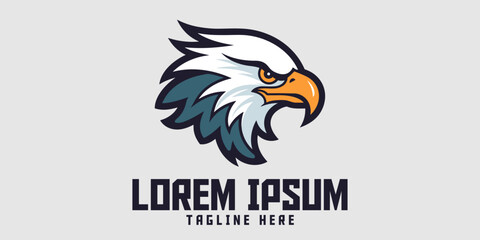 Eagle head logo in minimalist style, template for animal, emblem badge and icon. Sport and esport.
