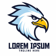 Minimalist logo of eagle head mascot, animal template, icon emblem and badge. Esport and sport.
