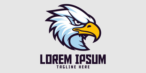 Obraz premium Minimalist design of eagle head logo, animal template, emblem icon and badge. Esport and sport. 