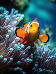 Fototapeta na wymiar Clown Fish in its Natural Habitat, Wildlife Photography, Generative AI