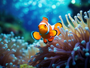 Fototapeta na wymiar Clown Fish in its Natural Habitat, Wildlife Photography, Generative AI